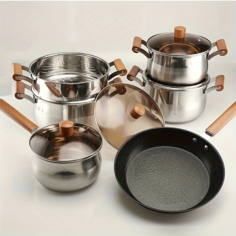 10pcs stainless steel cookware set frying and   non stick   versatile kitchen   and restaurant compatible with induction gas   dishwasher safe details 3