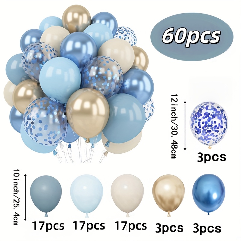 TEMU Set de 60 globos azules, globos plateados metálicos blancos arenosos, para decoración de fiestas, Día de la , revelación de género, regalo de ,