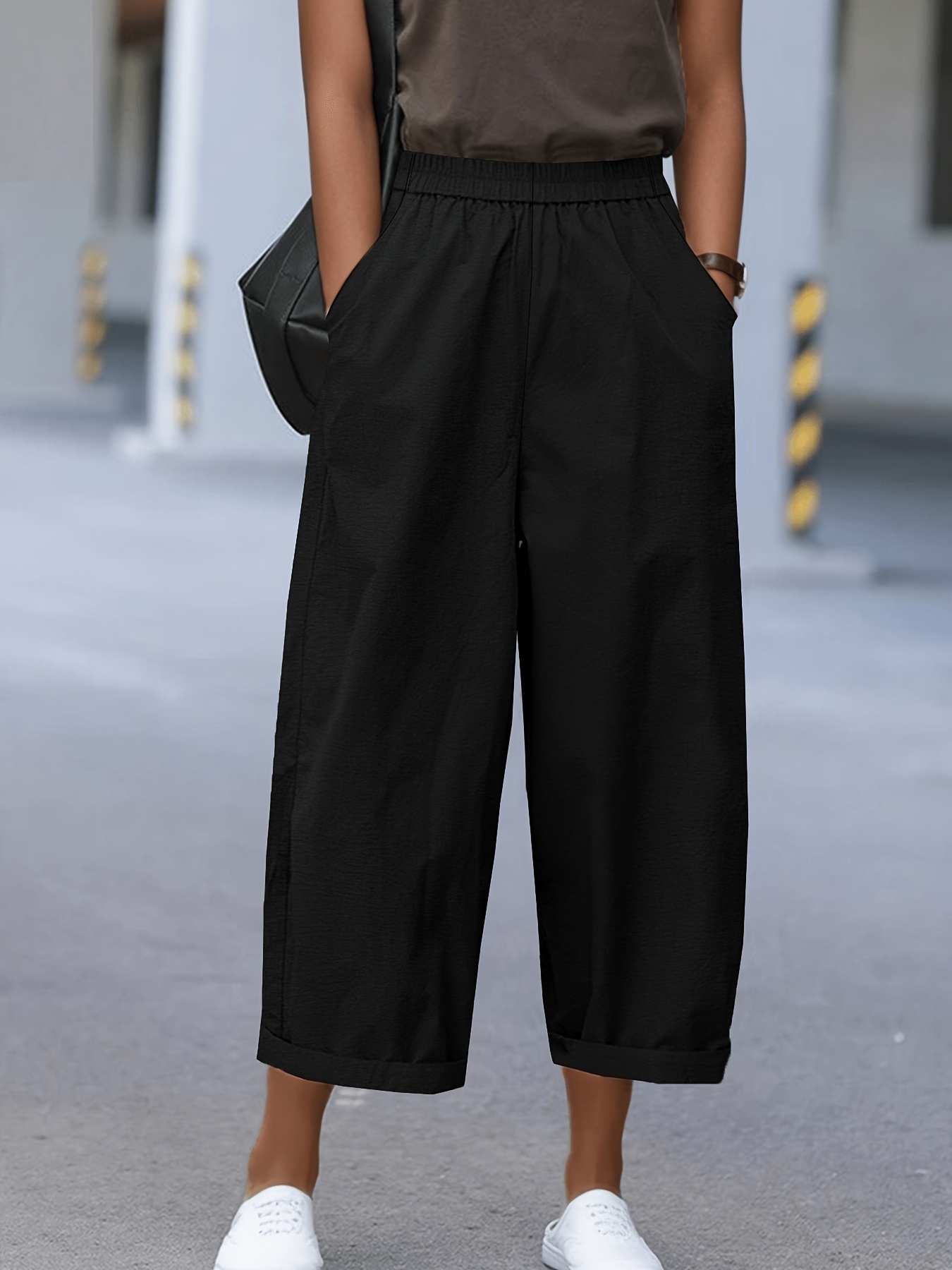 plus size, elegante vielseitige uni-farben freizeithosen für damen,   für frühling, sommer herbst, urlaubsstil, plus size damenbekleidung