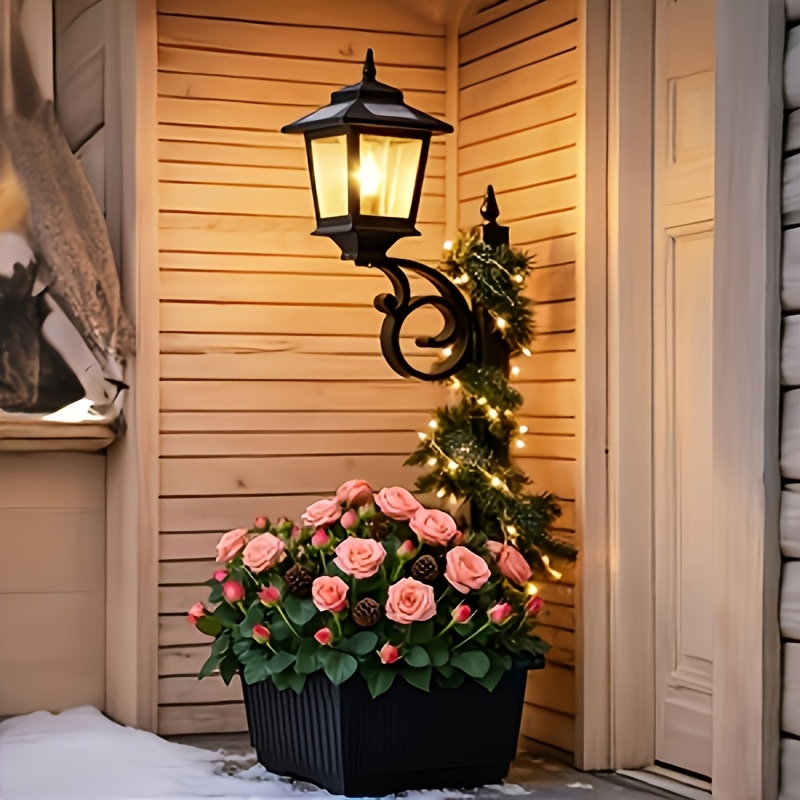 TEMU 1pc Outdoor Flower Pot 2-in-1, Outdoor Planter, Solar Lamp Post Light For Outdoors, Wall-mounted Or Waterproof Solar Lamp Post Decorative Light