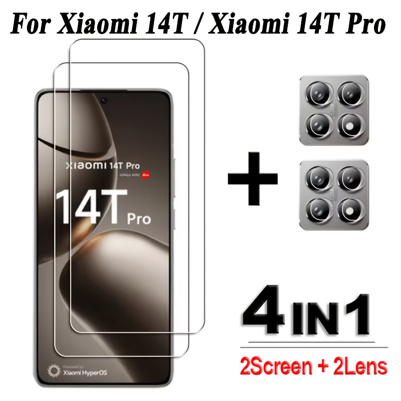 

Xiaomi 14T/14T Pro 4-en-1 Protecteur d'écran en verre trempé avec 2 lentilles de caméra, film brillant et transparent à colle complète, couverture protectrice pour smartphone