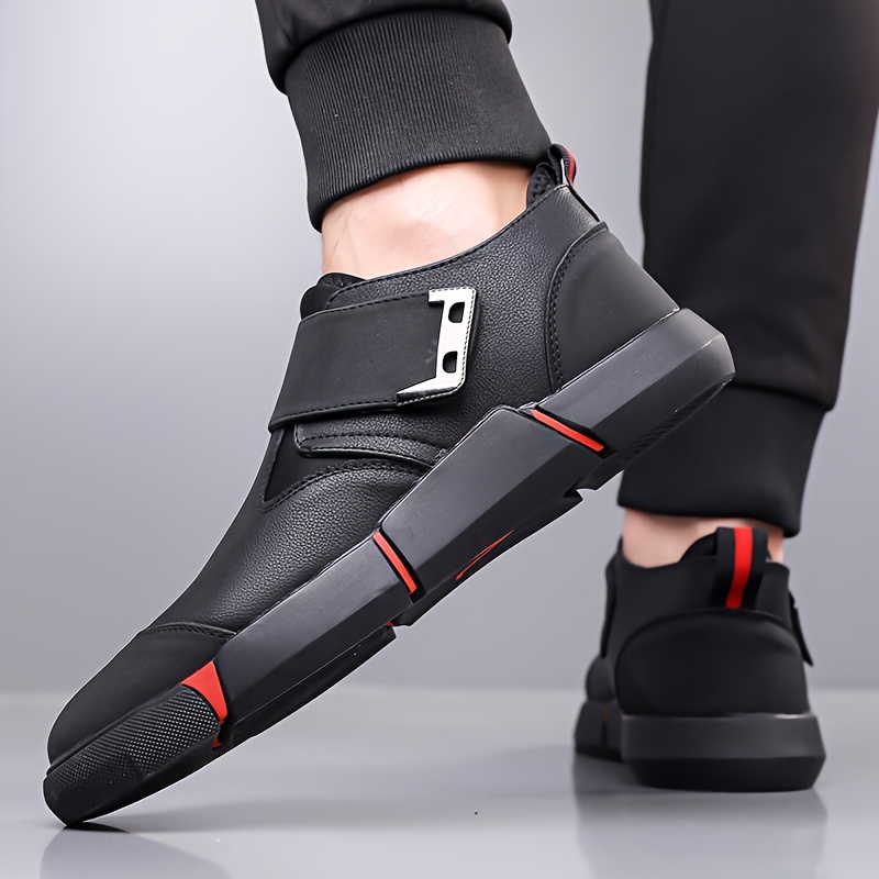 Men'S Casual Sneakers with Adjustable Hook-and-Loop Closure, Black & Red Accents, EVA Sole, Low-Top Design for All-Season Comfort - Perfect for Hiking & Outdoor Activities, Hiking Footwear | Stylish Casual Shoes | Durable Footwear