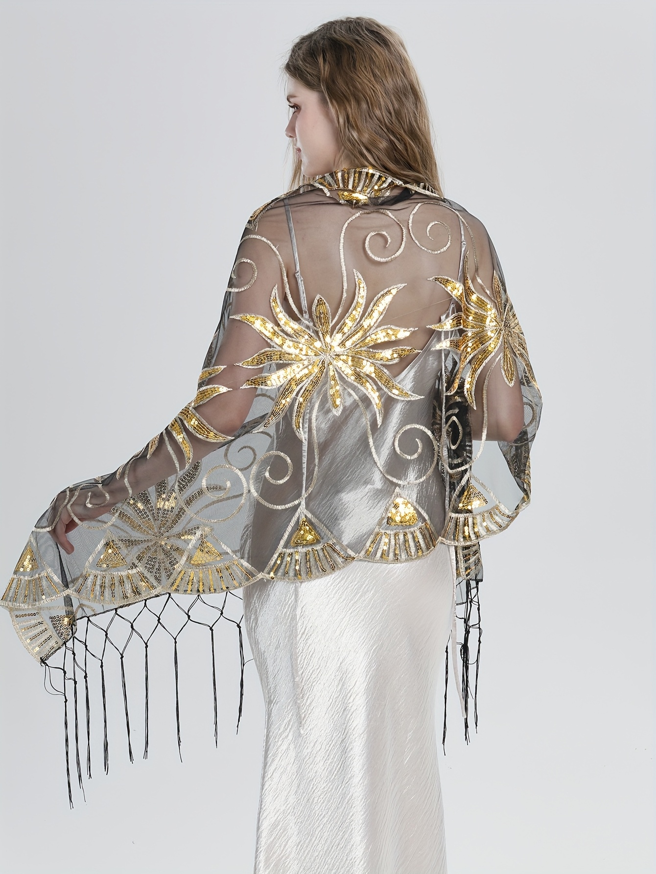 slim fit dress slacks Nicoblu Josephine Reversible Pashmina Shawl in Gold Shimmer Dune main image 1