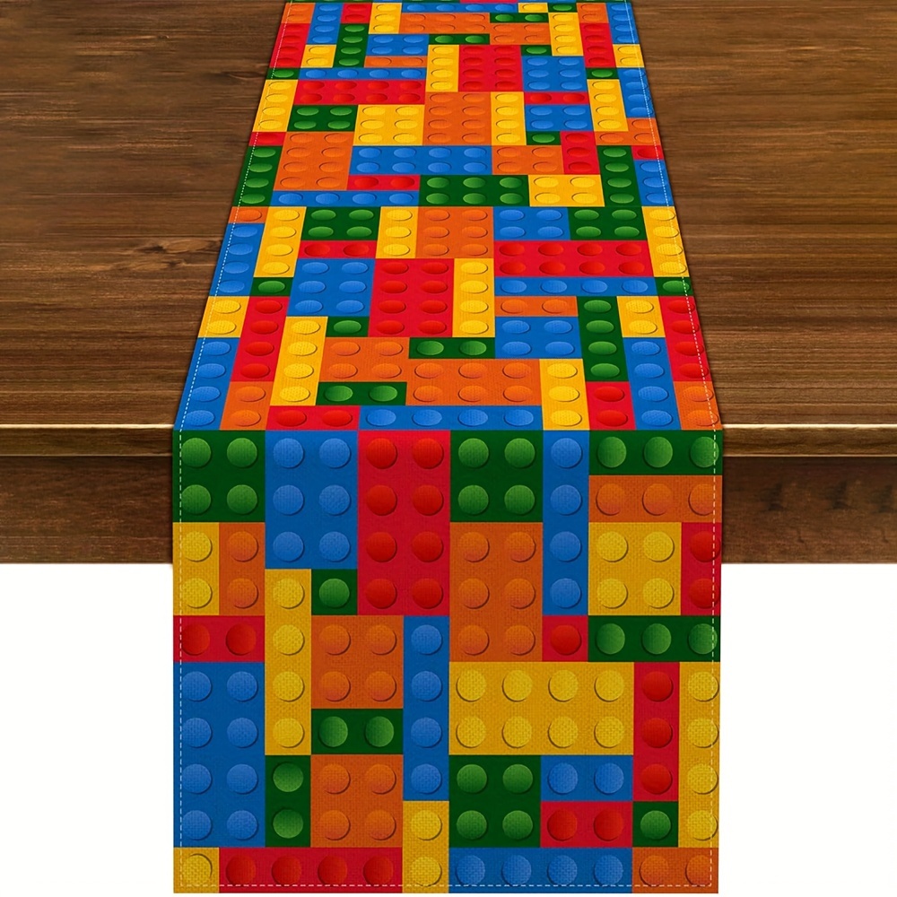 

Vibrant Building Blocks Table Runner For - 13 X 72 Polyester, & Themed Party Decor, Ideal For Birthday Celebrations & Classroom Activities