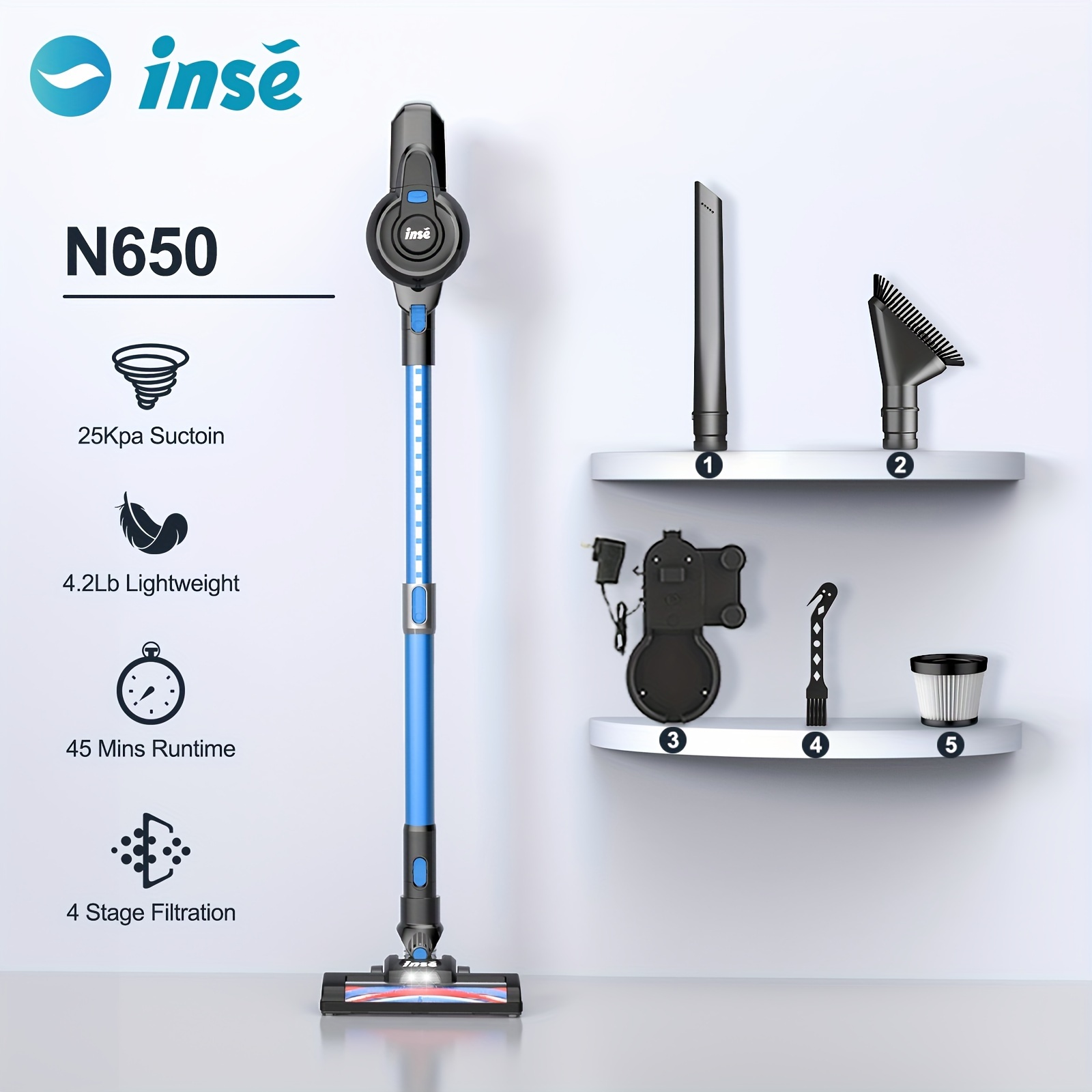 

Cordless Vacuum Cleaner N650, 6-in-1 Powerful Stick Vacuum, Cleaner With 2200mah Battery Up To 45 Mins Runtime, Lightweight Handheld Vacuum For Home Hard Floor Carpet Pet Hair