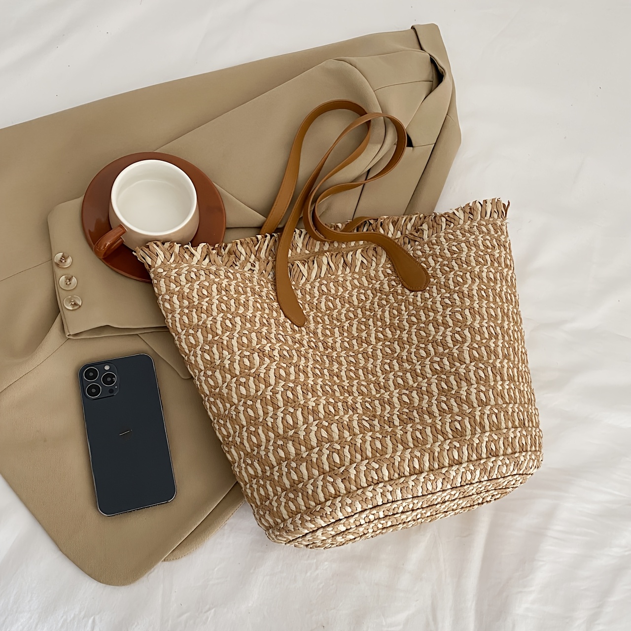 Damen Strohtasche, Groß, Geflochten – Perfekte Sommer-Tasche Für Strand, Einkaufen & Freizeit In Verschiedenen Farben