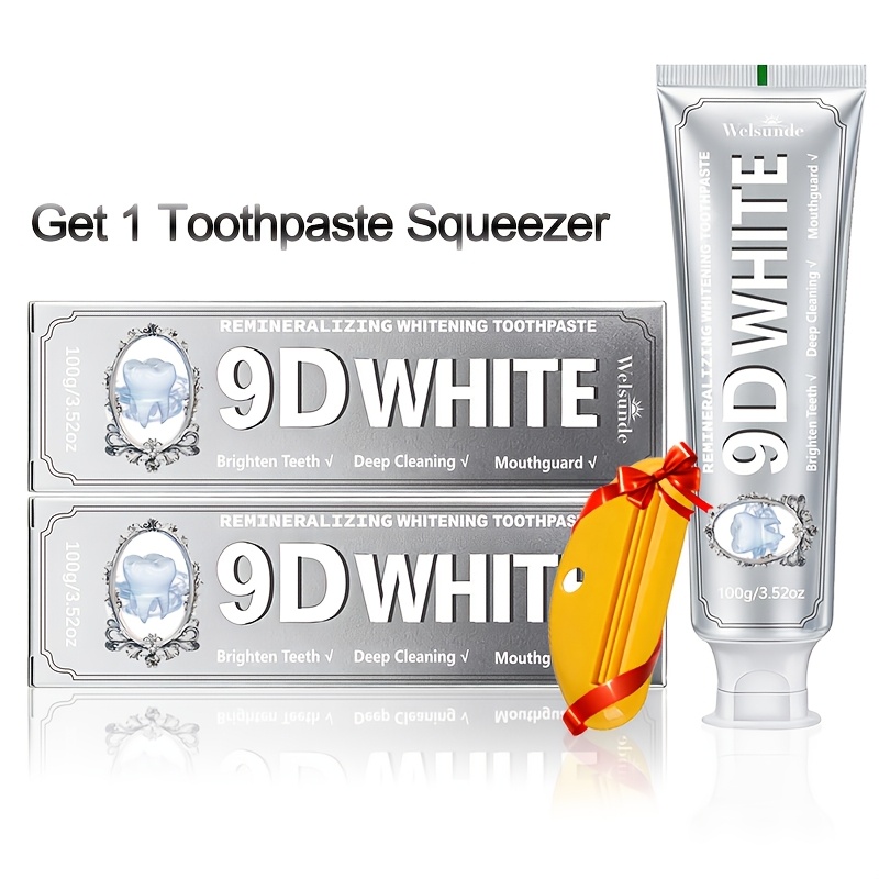 Image of 2pcs 9d Upgraded Hydroxyapatite Toothpaste, , Deep Cleansing, 24h Fresh Mint Breath, Fluoride Free, Gums, Soothing Formula, Travel Size, Get 1 Free Toothpaste Squeezer, Ideal Oral Care Gift For