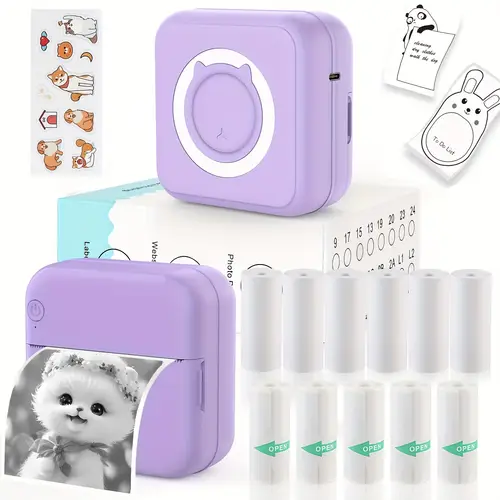 wireless mini sticker printer portable thermal printer with 11 rolls paper 6 thermal paper 5 rolls sticker studyprinting maker for notes photos stickers labels pocket printer for phone tablet