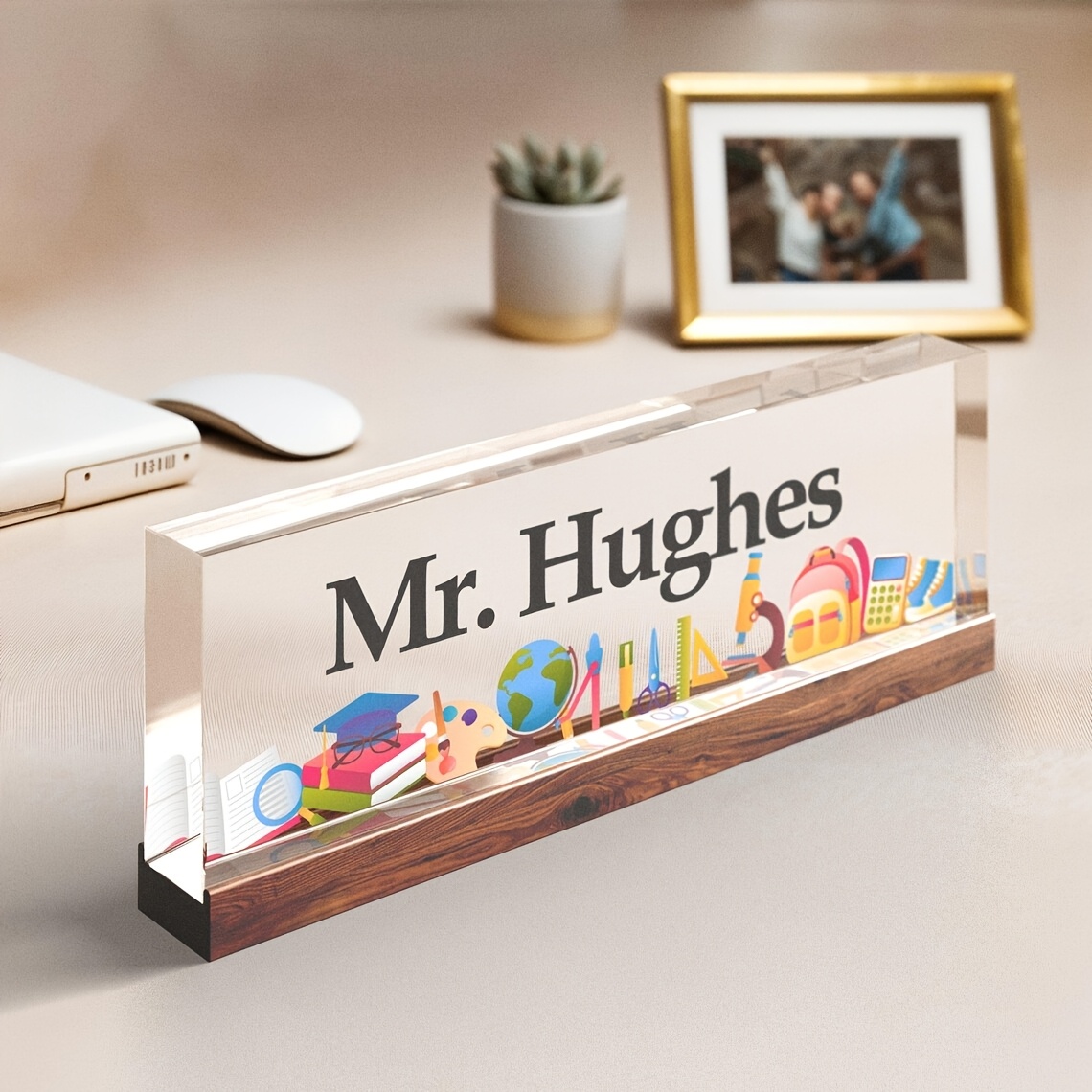 customizable acrylic   sign with wooden base personalized desk nameplate for office classroom decor no electricity needed ideal for new year valentines day thanksgiving engagement   fit classroom decorations for teachers wooden base