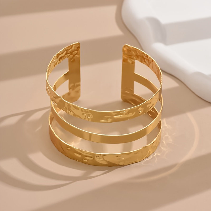 Wide Cuff Iron Hollow Out Layer Statement Bracelet