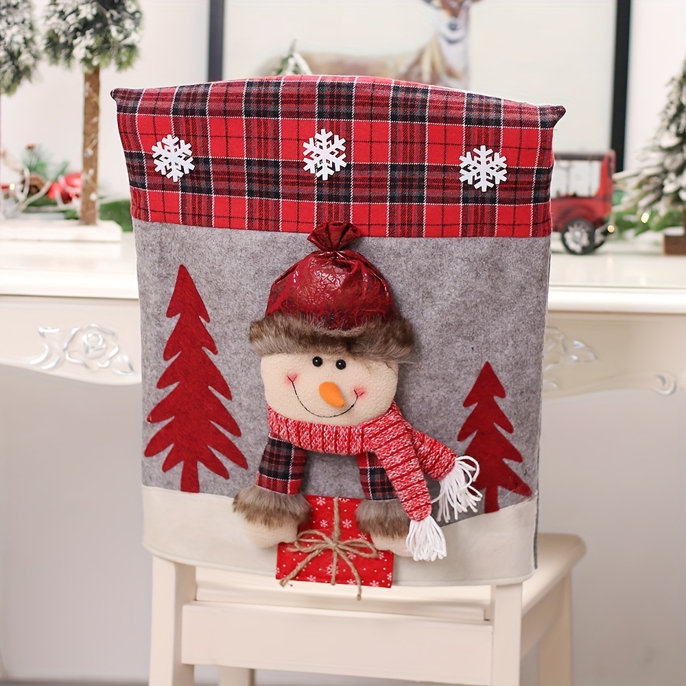 TEMU Housses de chaise de Noël avec chapeaux de Père Noël 3D de dessin animé pour décoration festive dans les restaurants et les hôtels