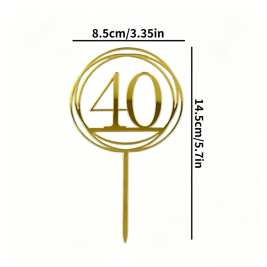 TEMU 1pc 40th Birthday Cake Topper, Golden Acrylic Number 40 Cake Topper, Circle Frame Birthday Decoration For 40th Anniversary Party Supplies, Happy