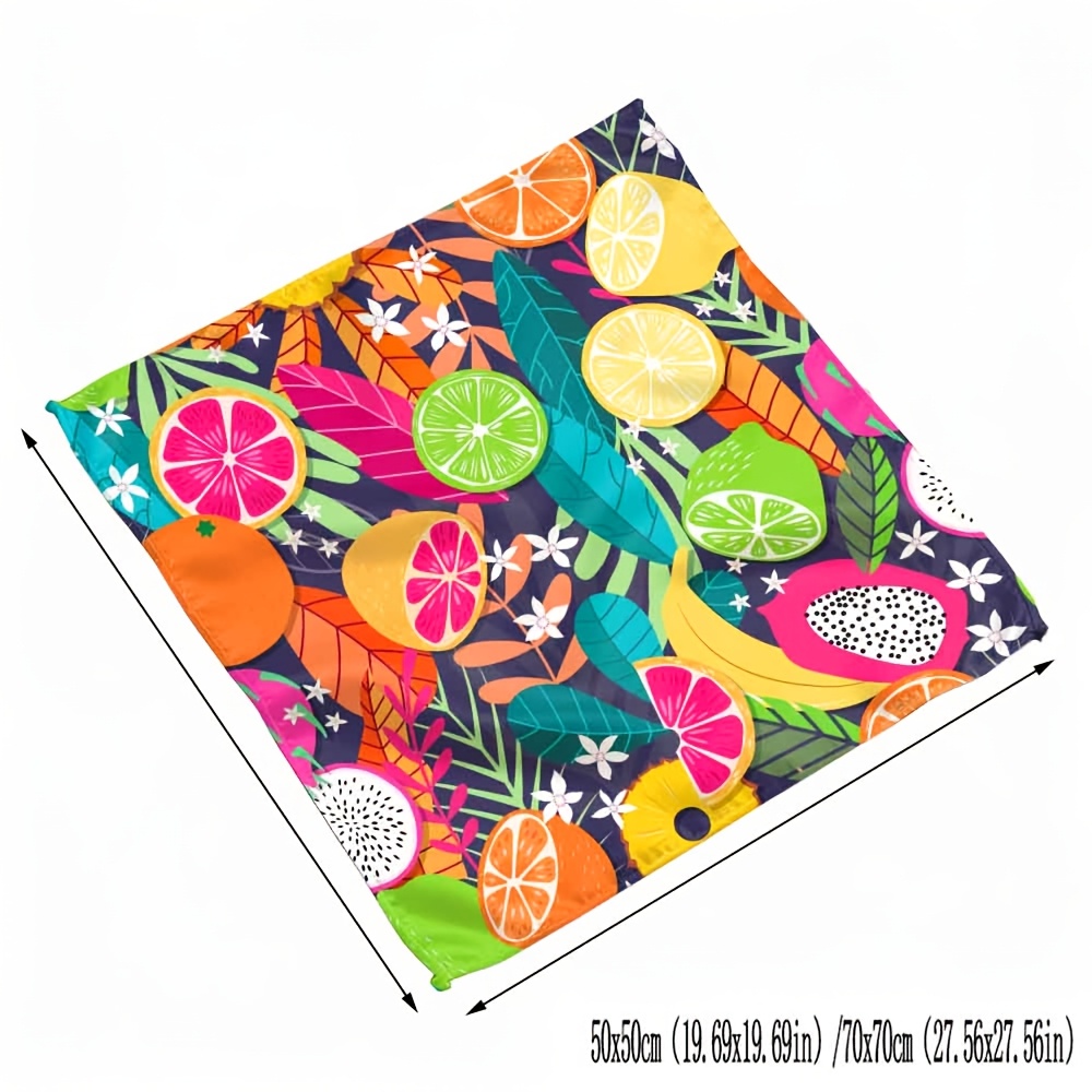 TEMU 1pc Pañuelo Cuadrado Decorativo de Moda, Estampado Completo de Frutas , Estilo de Vacaciones, Pañuelo con Estampado , Pañuelo para la Cabeza
