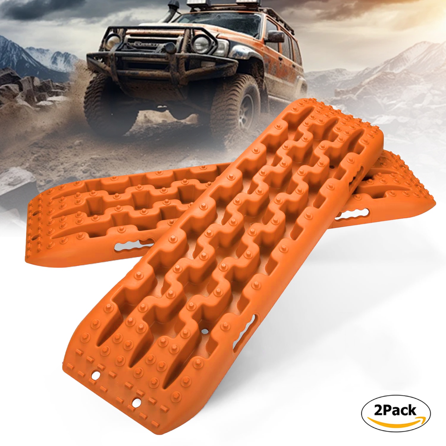 Traction Boards Off-road, Recovery Boards With 2 Leashes And Carry Bag, 2pcs Traction Mat Recovery Tracks For Sand Mud Snow Ladder 4x4 (orange Red)