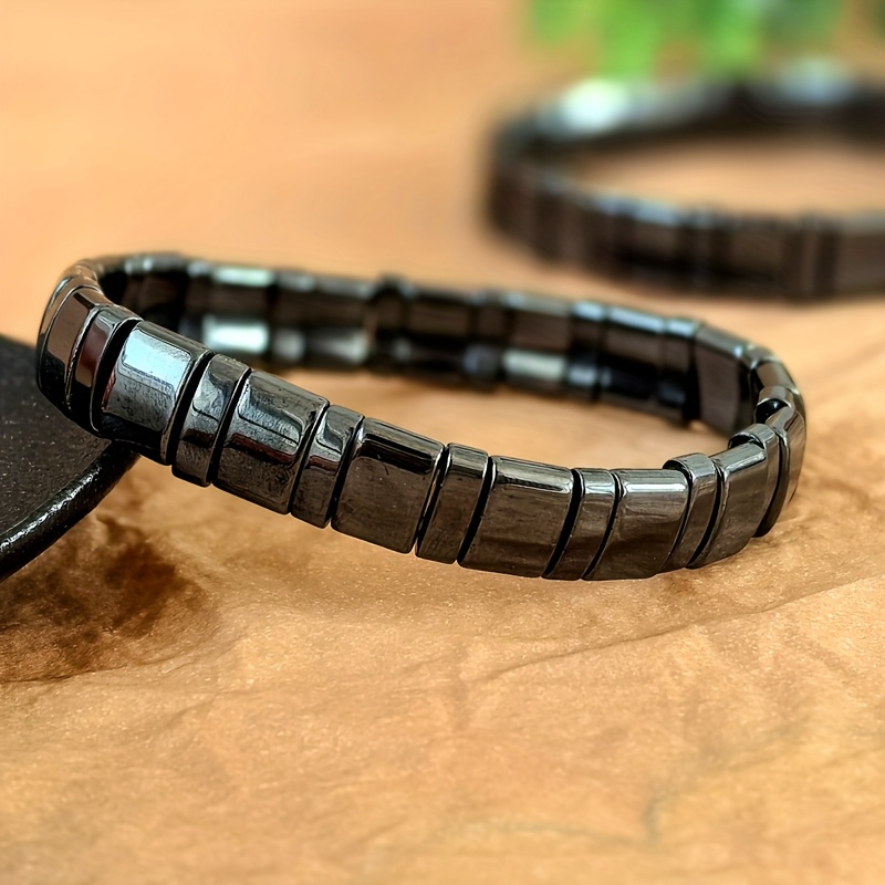 Terahertz Natural Stone Elastic Bracelet Smooth Glossy Finish