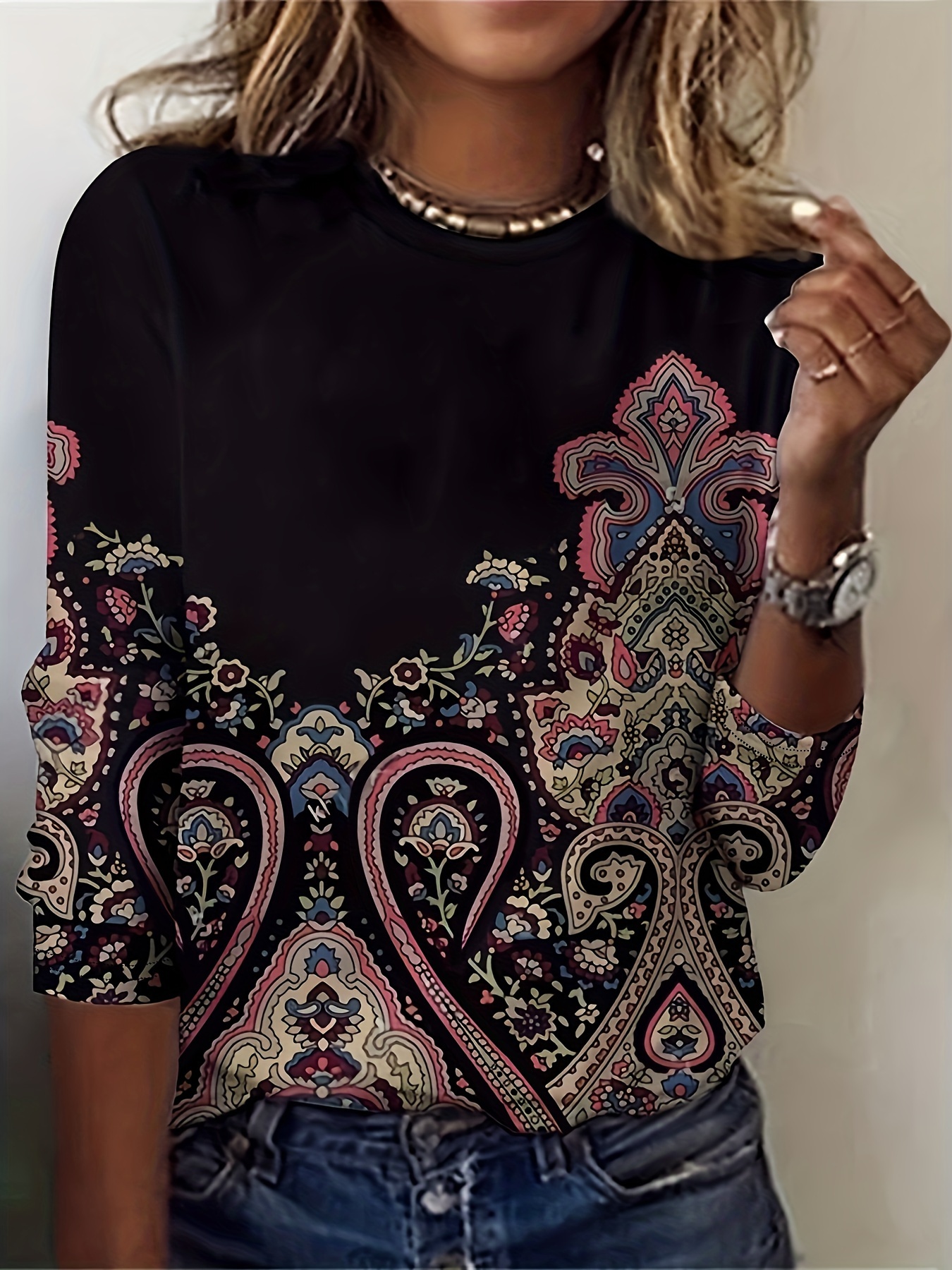 Ethnic Style Tribal Pattern Printed Women's Casual Long Sleeve Comfortable Cotton Shirt main image 1