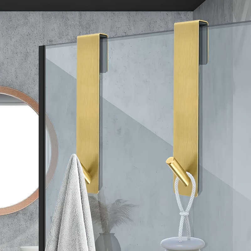 Image of 2pcs Heavy-duty Stainless Steel Door Hook, 7-inch Extended Shower Door Towel Rack, Suitable For Frameless Glass Doors- Bathroom Additions