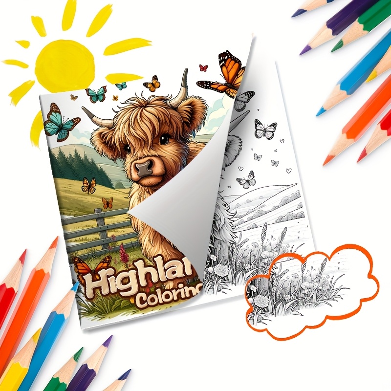 Highland Cow Coloring Book: 24 Single Sided Designs on Thick Smooth Paper
