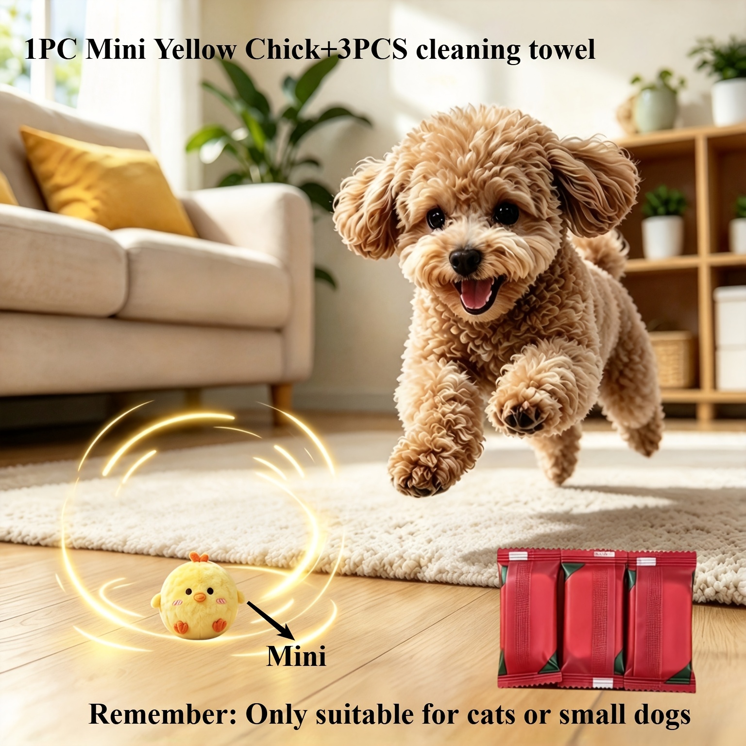 TEMU Pet Interactive Bouncing Sound Toy Ball, Play And Entertainment Toy, With 3pcs Portable Cleaning Towels, Pet- Colors, Sounding To Dogs And Cats,