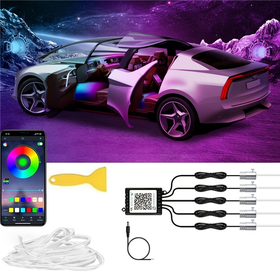 

1/2pcs Interior Car Led Strip Lights App Control, Rgb 16 Million Colors Ambient Lighting Kit With 236 Inches Fiber Optic, Inside Car Lighting Accessories, Without Battery