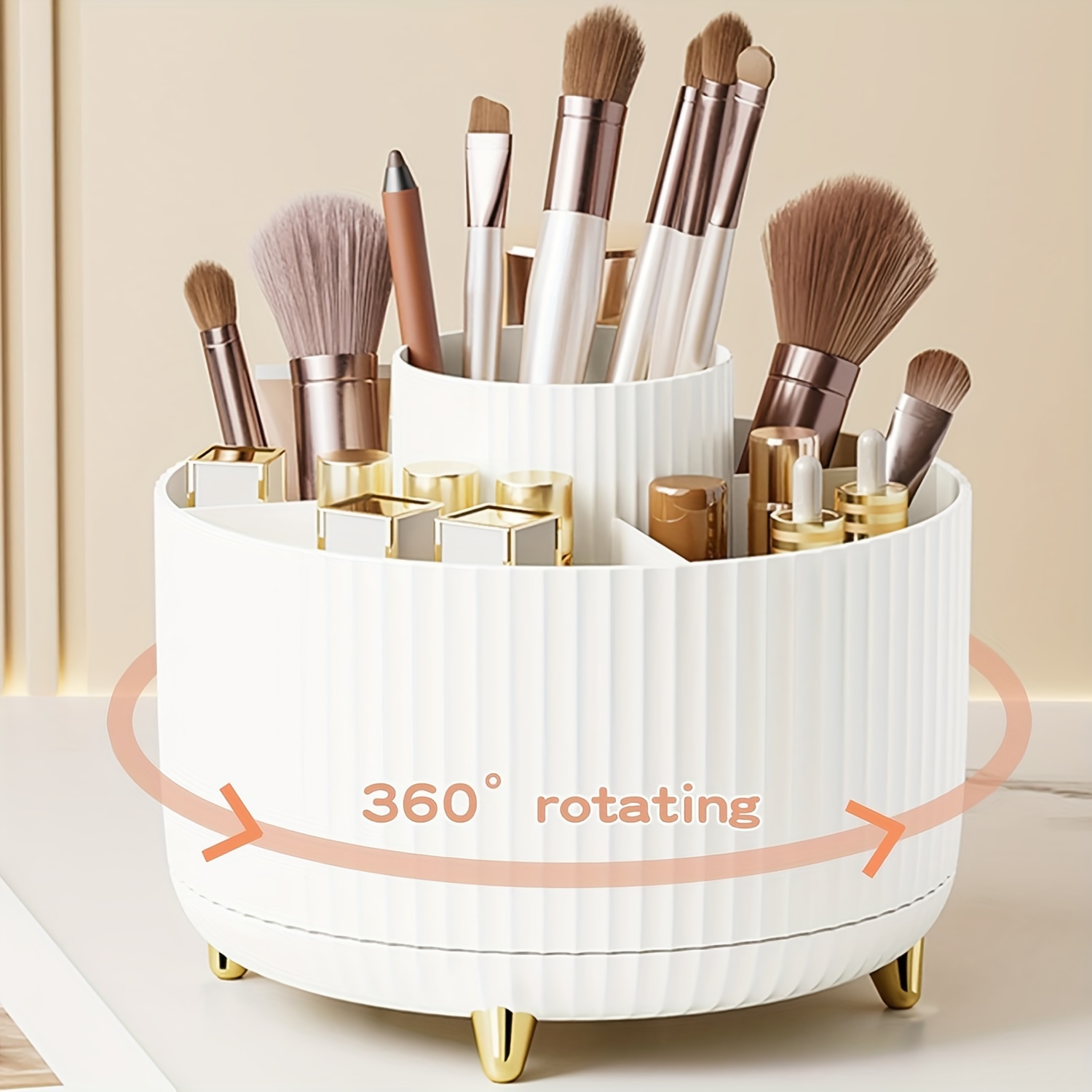 

360° Rotating Makeup Brush Organizer: 5-compartment Large Capacity Brush Rack, Desktop Multifunctional Lipstick, Pen, Stationery Organizer For Storage And Organization