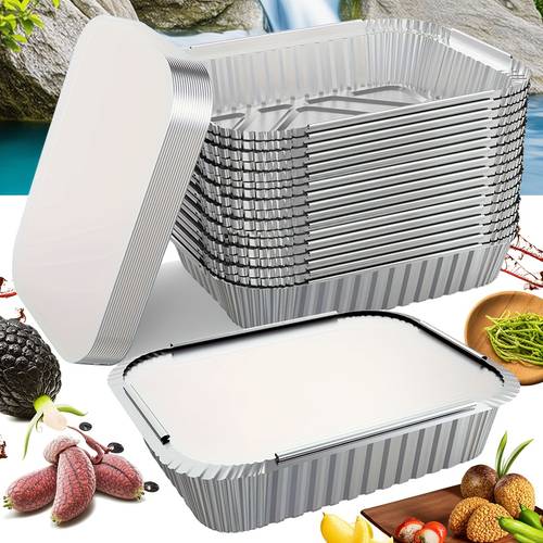 40pcs 20 paper lids and 20 boxes baking pan kitchen accessories aluminum pans with lids 7 2 x 5 3 disposable foil pans with plates and cardboard lids for mothers day meal prep and freezing takeout lunch boxes cooking food