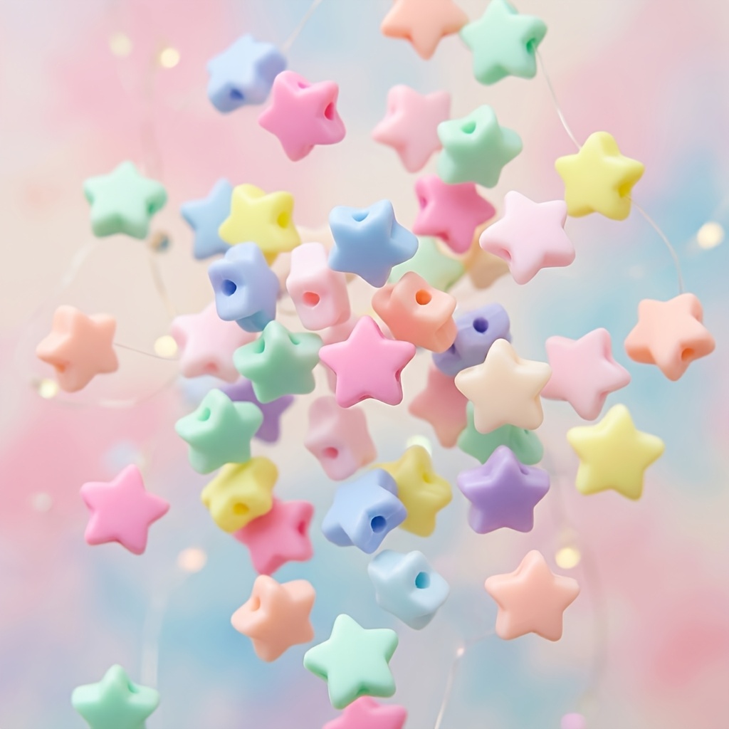 TEMU 96 pz Perline Stella 3D Grandi 12mm Adatte per Creazione di Gioielli Fai da Te - Perline Acriliche Color con Colori , Forma a Stella e Foro