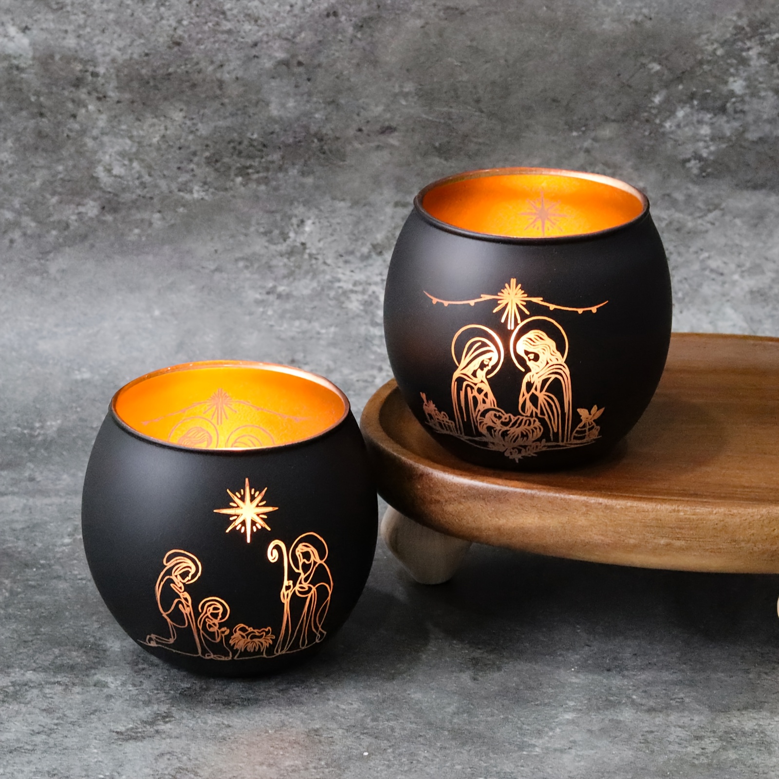 2 Bougeoirs en verre de la naissance de Jésus, décoration chrétienne, décoration de vacances de style classique, décoration de fête à la maison et au festival, nuit de la naissance de Jésus, Noël, Thanksgiving, Pâques et décoration de Nouvel An