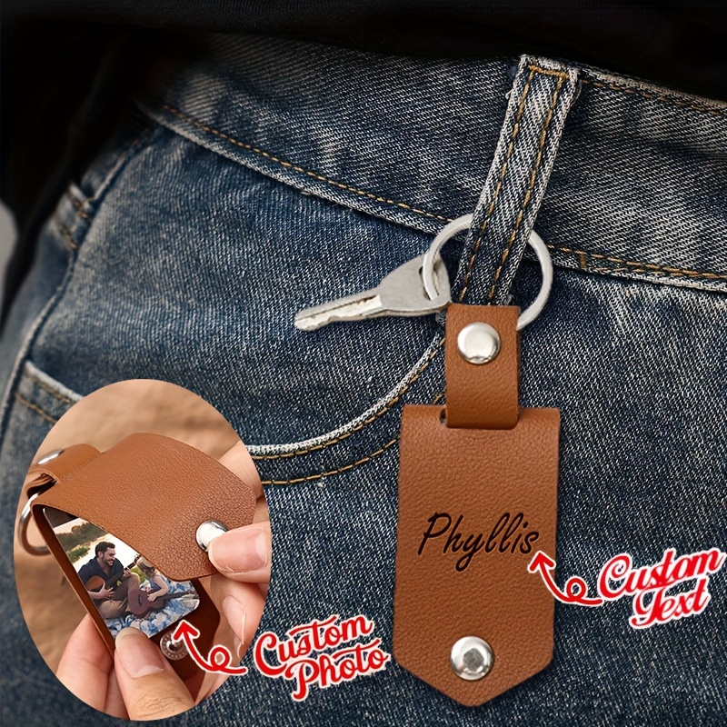 

1pc Personalized Leather Keychain With Custom Photo And Engraving, , Stainless Steel, Non-braided, Ideal For Family Memorials, Christmas, Birthday, Father's Day Gifts