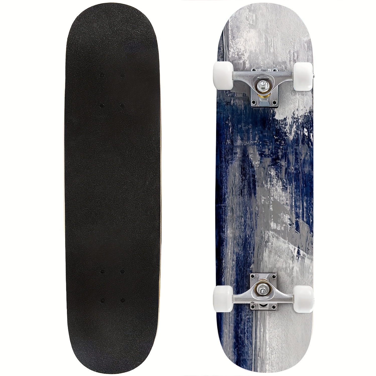 

Blue Gray Abstract Skateboards - 8 Layer Canadian Maple 31''x 8'' Complete Double Kick Concave Skate Board Tricks Outdoors For Beginner Teens Adults