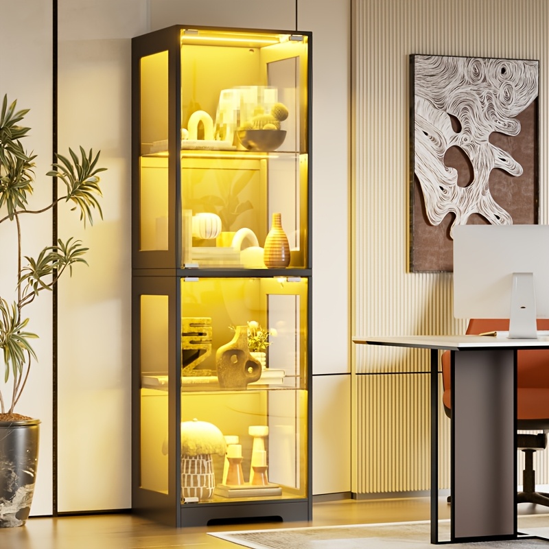 Black Display Cabinet, 4-tier Cabinet With Glass Doors, Showcase, Bookshelves, For Office, Study Room, Living Room, 160x40x35cm, Black