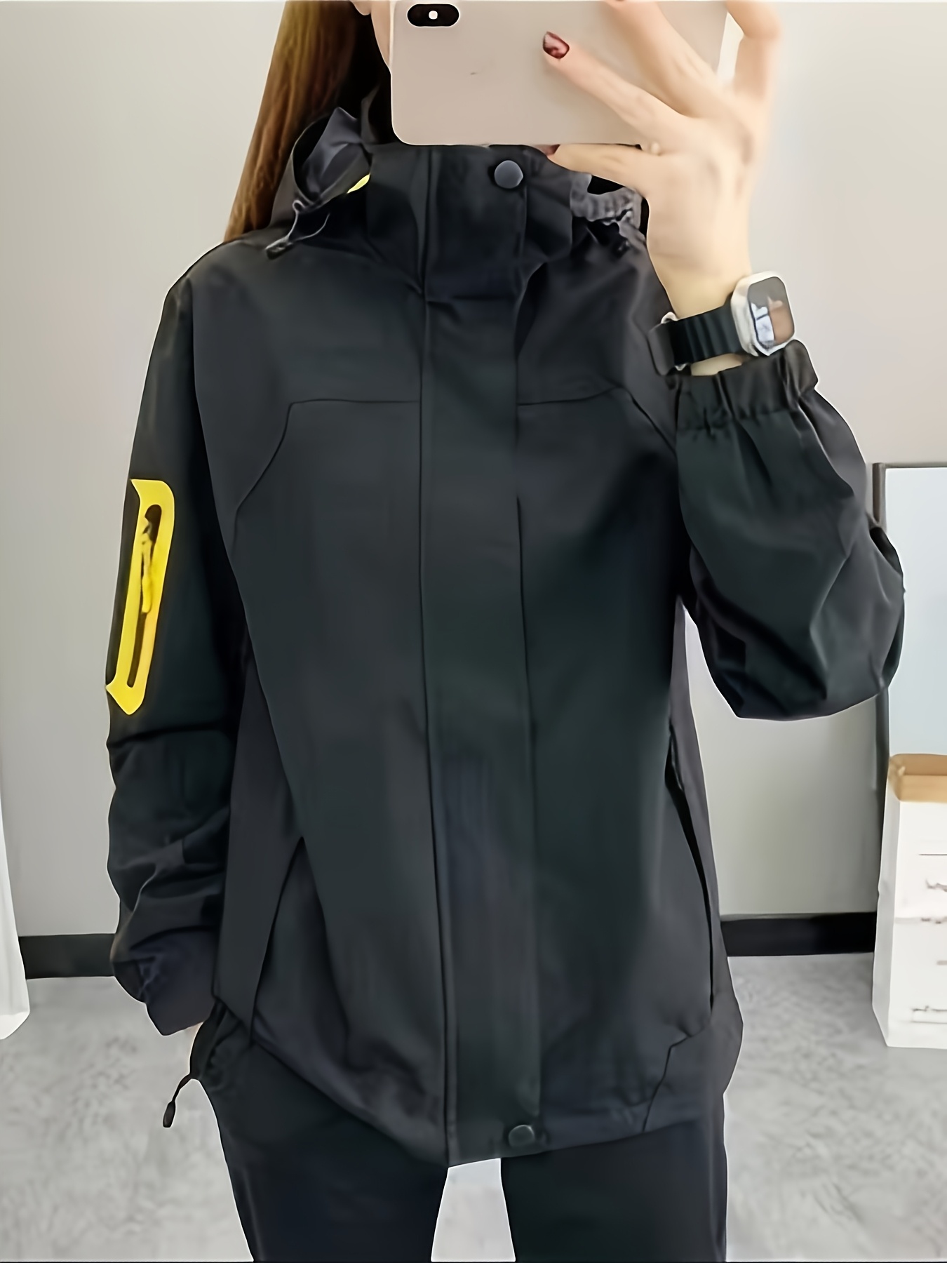 Chaqueta ligera con capucha para mujer, resistente al viento, diseño de bloques de colores contrastantes, con bolsillos con cierre, cierre duradero con cremallera, tela de alta calidad para exteriores, ideal para primavera/otoño