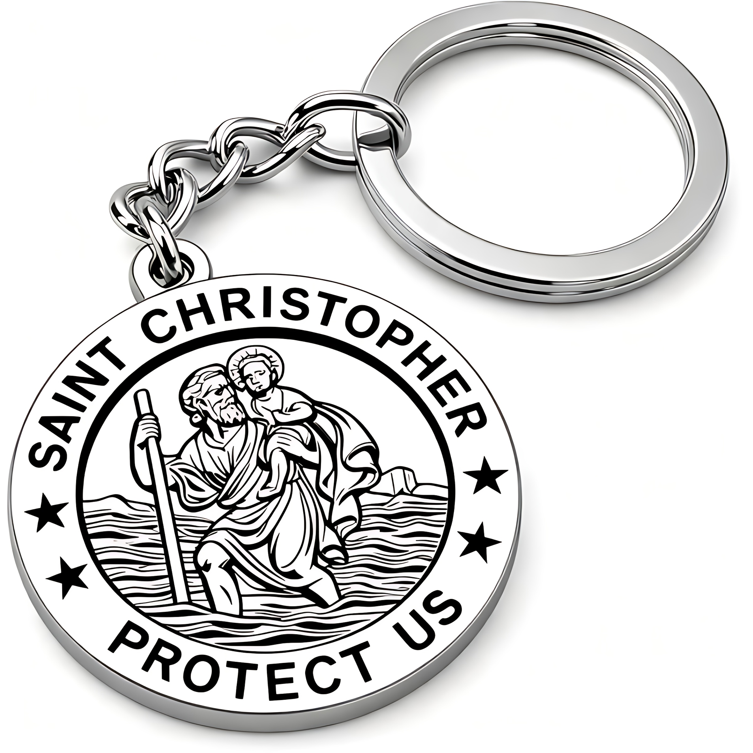 TEMU Llavero de Acero Inoxidable San Cristóbal | Protector de Viaje Seguro, Accesorio de Viaje de Moda, Regalo Ideal de Navidad, Material de Hierro