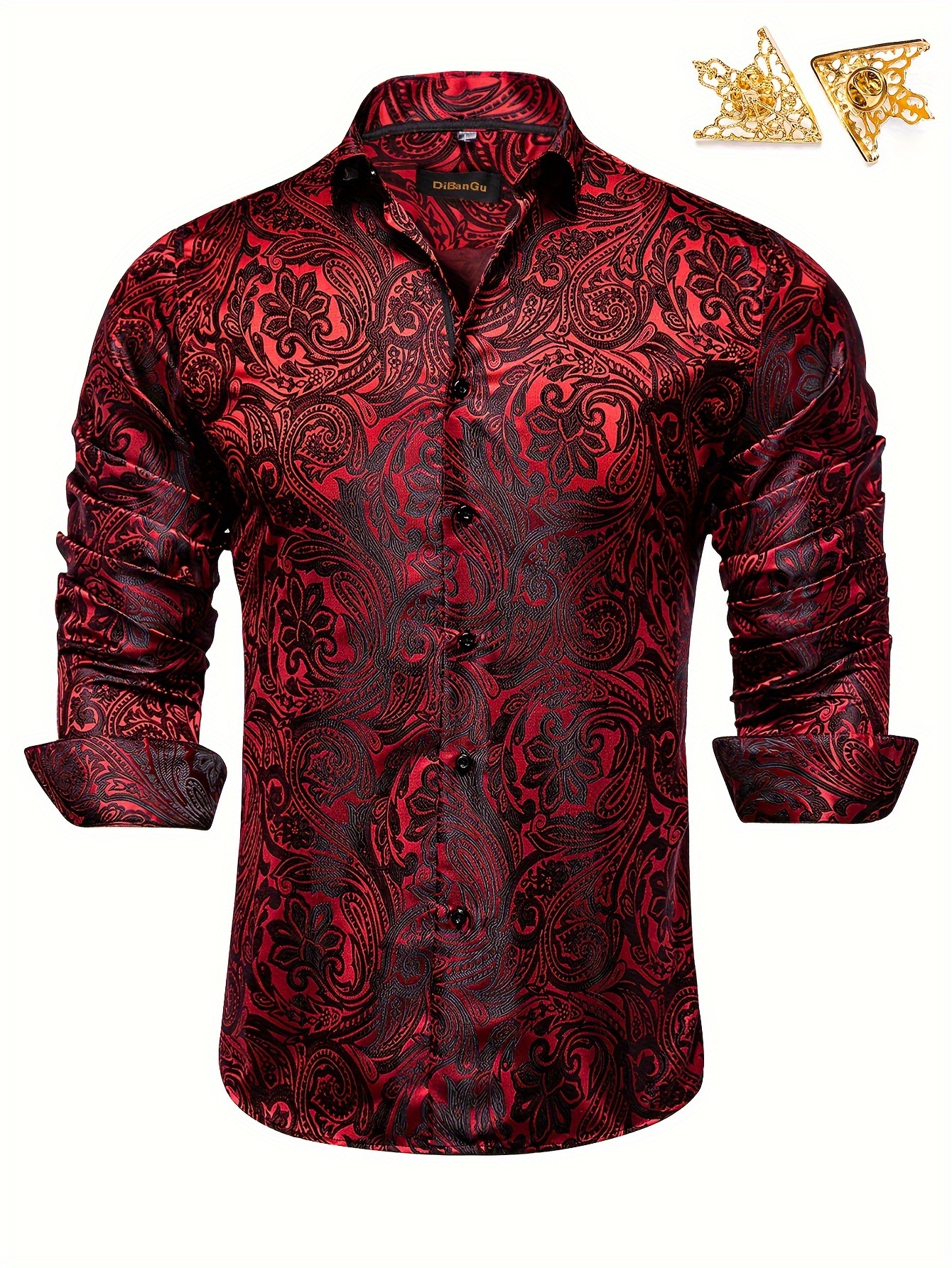 elegant long sleeve paisley dress shirt for   for weddings and   featuring a   pin