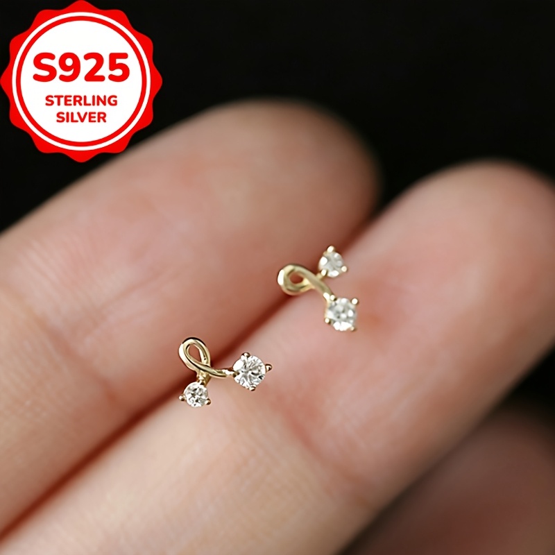 TEMU 1 Paire de Boucles d'Oreilles Clous Torsadées en Argent Sterling S925, Design Facile et Polyvalent pour Femmes, Boucles d'Oreilles de