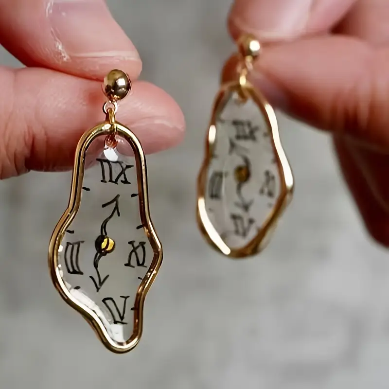 chic punk inspired acrylic clock dangle earrings vintage elegant style for casual attire Product details 0