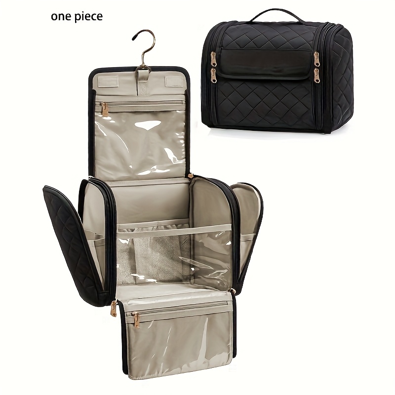 Large Portable Makeup Organizer Bag for Women - Durable Fabric, Multiple Compartments with Zipper Pockets, Hanging Hook, Ideal for Travel and Daily Use, Travel Organizer|Sleek Makeup Bag|Durable Fabric Bag, Makeup Organizer Bag