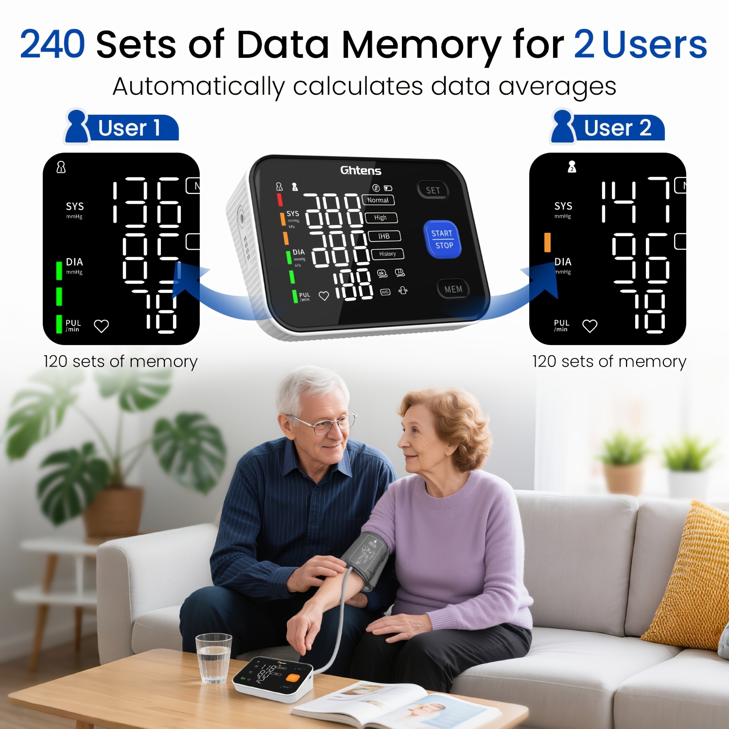 Accurate Digital Arm Blood Pressure Monitors with Large Cuff for Home Use, Irregular Heartbeat Diagnosis, Pulse Rate Meter, Cuff 22-40cm, 2X120 Memory, LCD Display; Used with Both Plug-in And Battery Power (batteries Not Included)