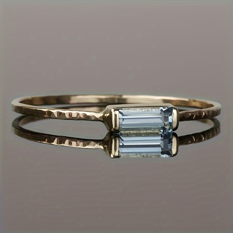 

Vintage-inspired Rectangular Synthetic Gemstone Ring For Women - Golden-tone Copper, Ideal For Engagement, Wedding, And Jewelry, Wedding Rings