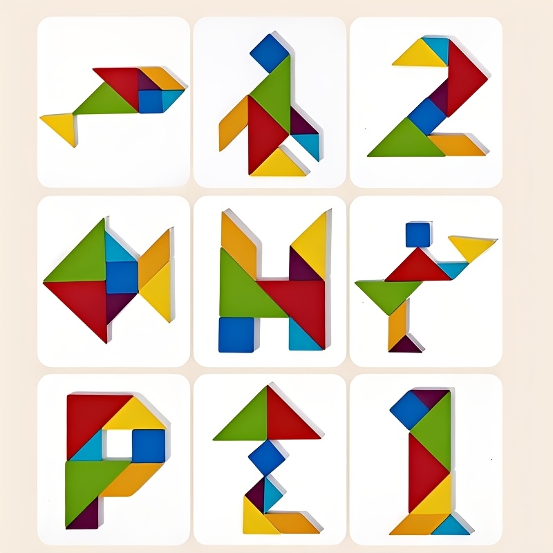 Tangram Puzzle with 50 Double-Sided Cards