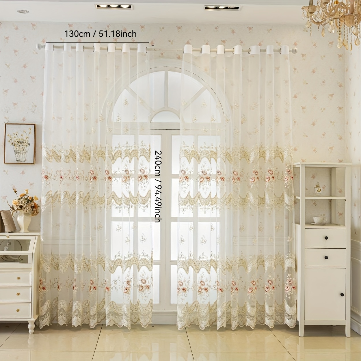 TEMU 1 rideau transparent moderne brodé de motif floral en course, idéal pour , et à manger, rideaux décoratifs saisonniers avec œillets pour une