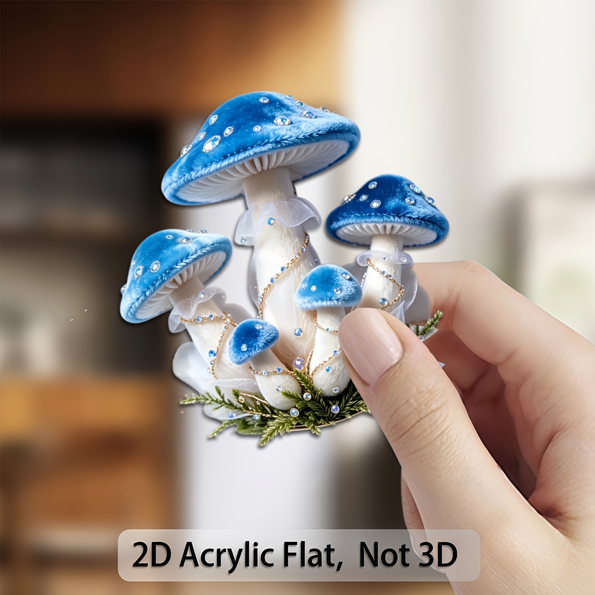 TEMU 1pc Blue Mushroom Magnet Ornament, Acrylic Fridge Magnet For Refrigerator, Bulletin Board, - Sweet Kawaii Accessory, Ideal For Birthday Party