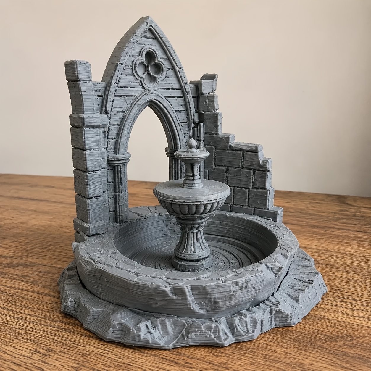 TEMU Medieval Gothic Fountain Statue With Pointed Arch - Plastic Miniature Model Suitable For D&d Tabletop Scenery, Terrain, Collectible Display