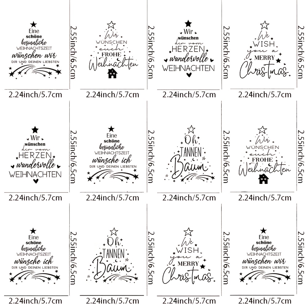 Image of Set Of 12 German Christmas Tree Quote-themed Transfer Stickers - Versatile And Durable Transfer Paper Suitable For Furniture, Glass, And Wood, Easy To Apply For Home And Lifestyle Inspiration
