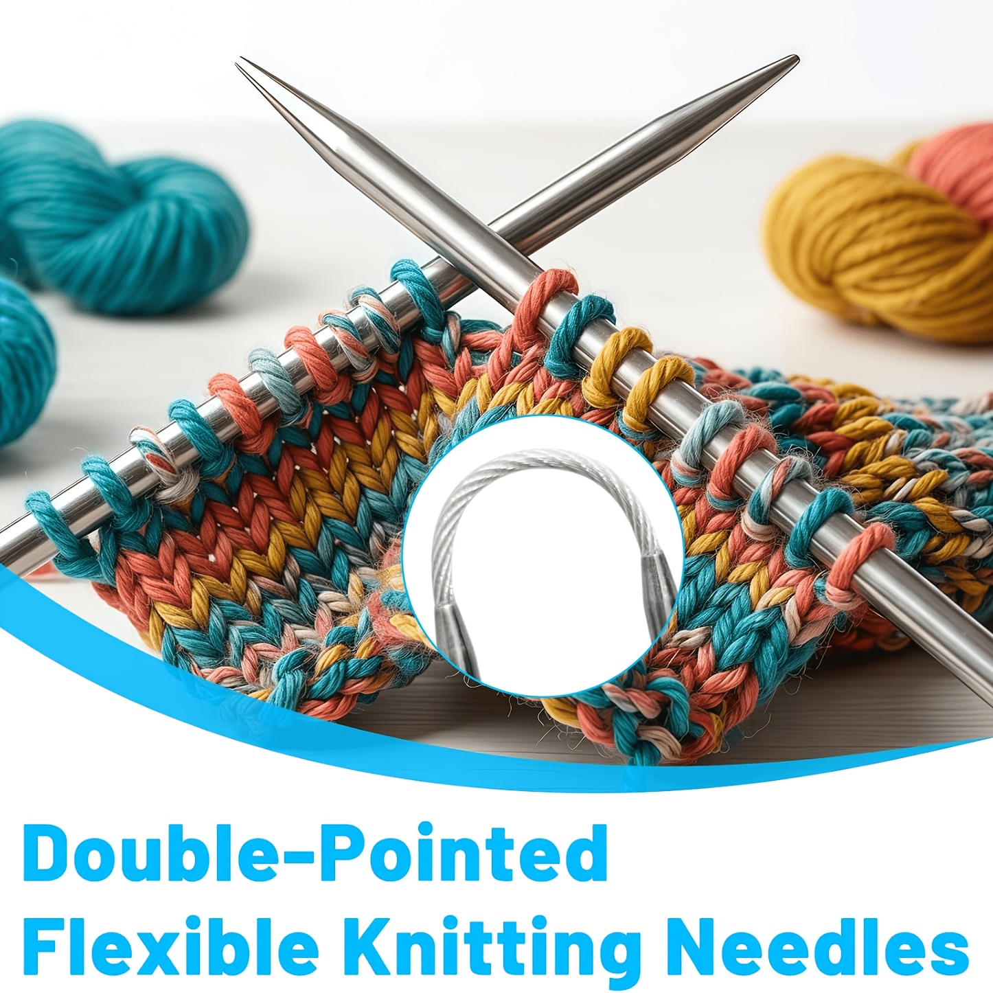 Flexible Double-Pointed Knitting Needles Set, 9 Inch