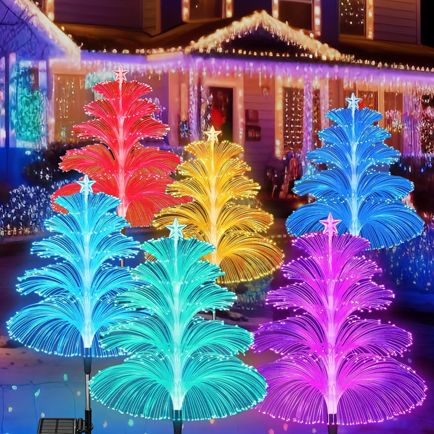 

4pcs Solar Jellyfish Christmas Trees - 5-layer , 7-color Changing Lights For Outdoor Patio Decor,