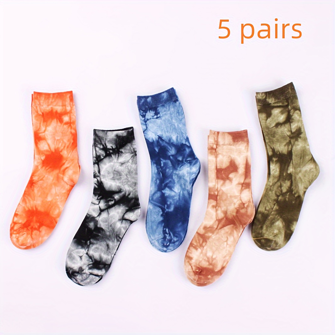 

5 Pairs Unisex Tie Dye Socks, Sports Breathable Mid Tube Socks, Women's Stockings & Hosiery