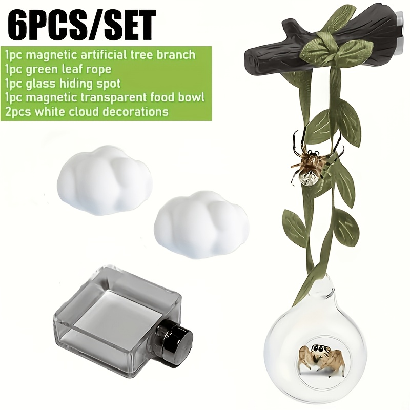 Image of 6pcs/set Jumping Transparent Sphere Habitat With Feeding Dish, Magnetic Jumping Feeding Plate, White Cloud Shaped Habitat Platform, Perfect Habitat Decoration For Reptile Tanks