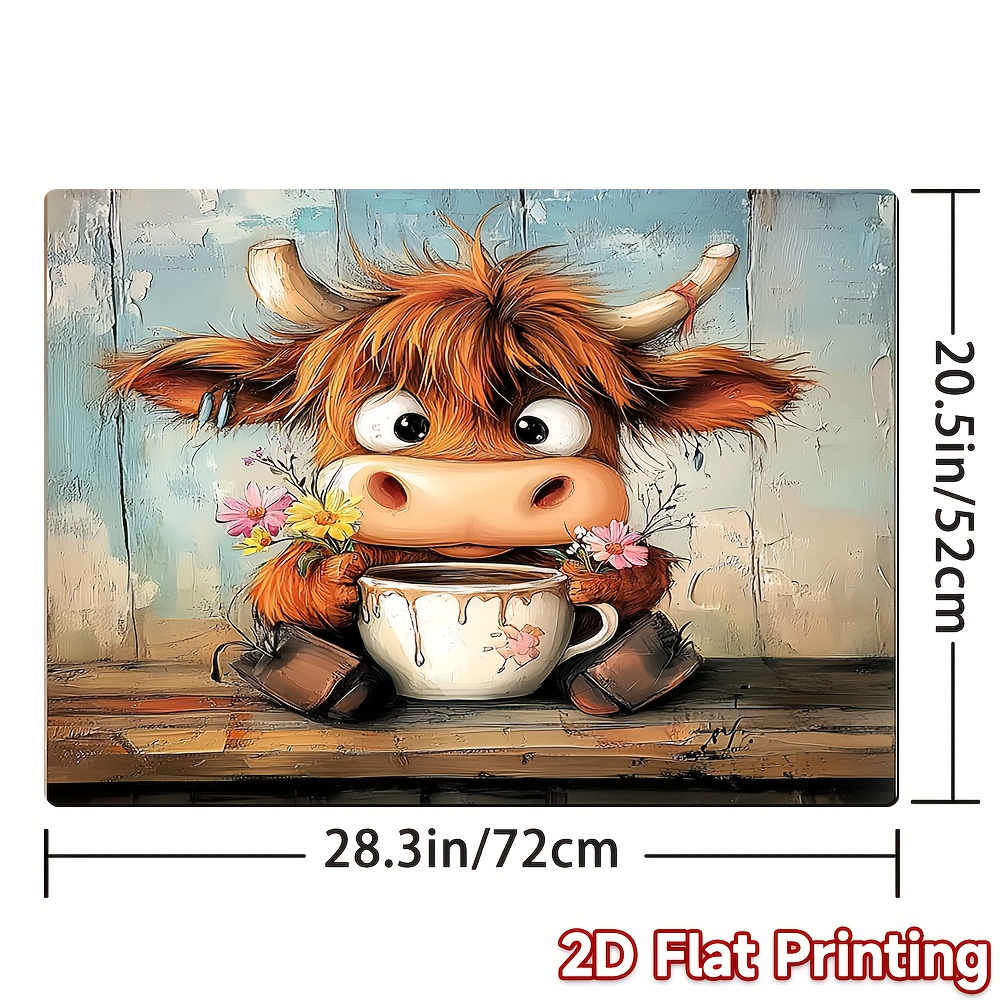 TEMU 1pc, 2d Flat Printing, Cute Cow With Flowers And Mug Design Kitchen Stove , Polyester,suitable For Electric Glass Stoves, Ovens And Washing