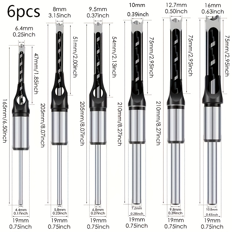 Set Of 6 Hss Twist Drill Bits For , Ranging From 6.4 To 16mm, Designed For Mortising And Woodworking Applications